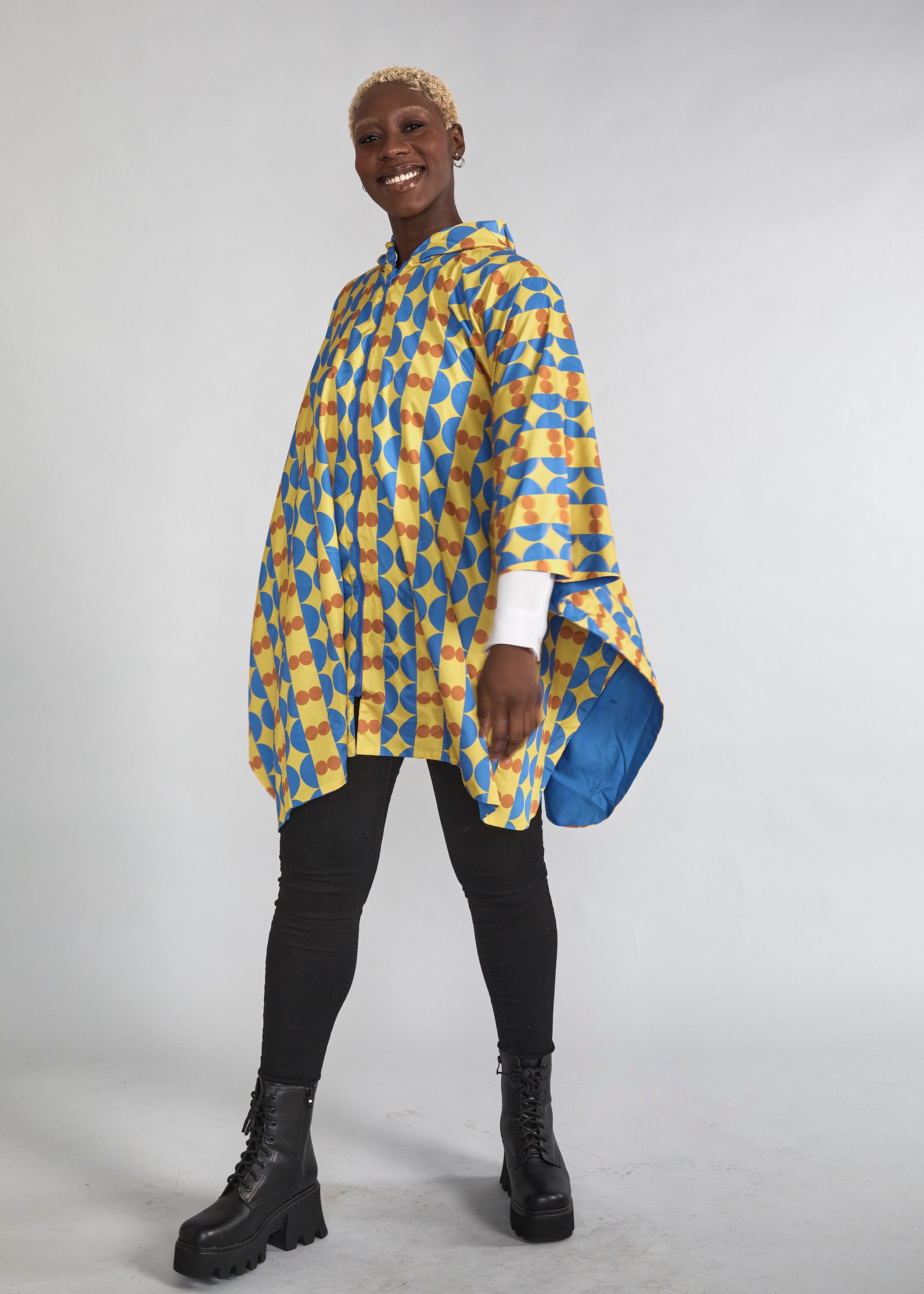 AMERI　REVERSIBLE COLOR PONCHO COAT Women's Reversible Waterproof Rain Poncho with Hood – Wear the